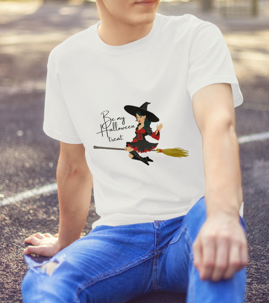 Be My Halloween Treat Witch On Broomstick T-Shirt