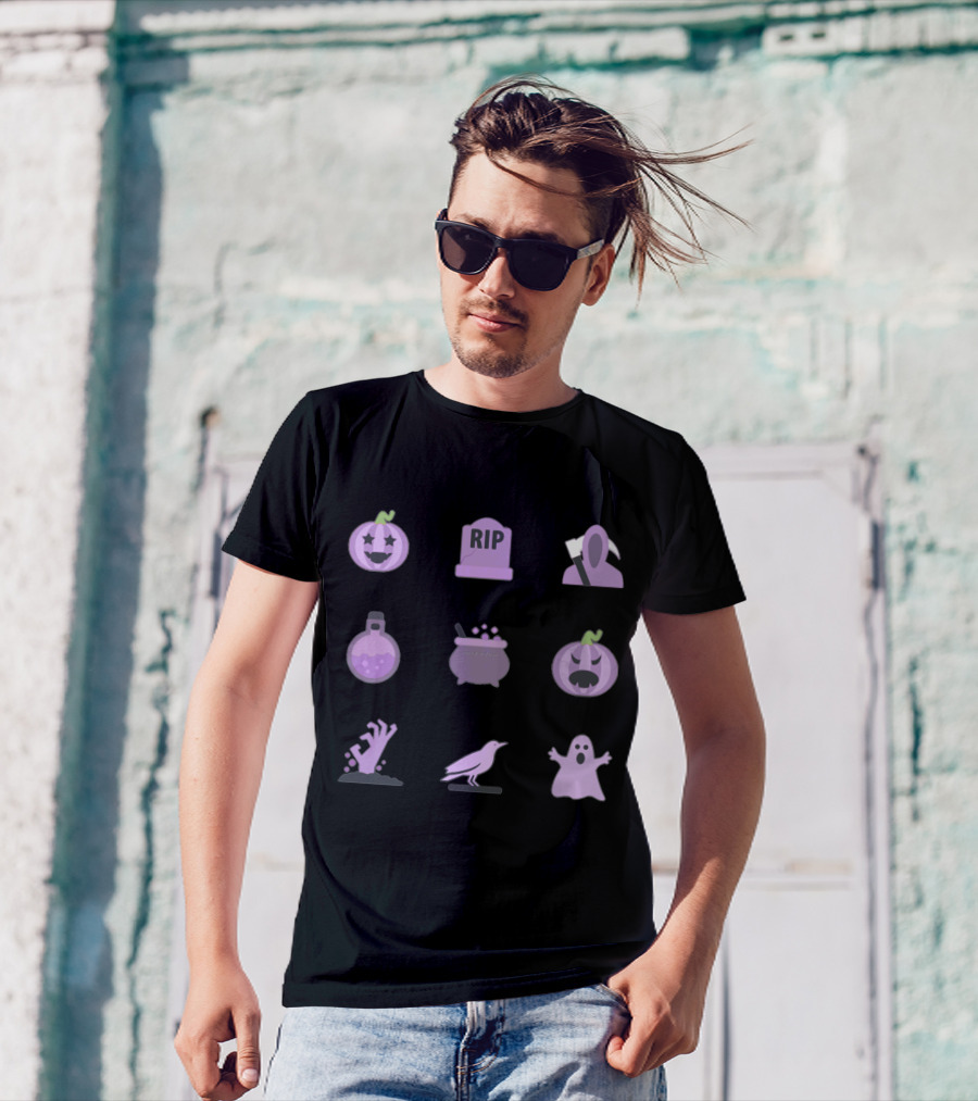 Pastel Purple Halloween Pack With Spooky Icons And Elements T-Shirt