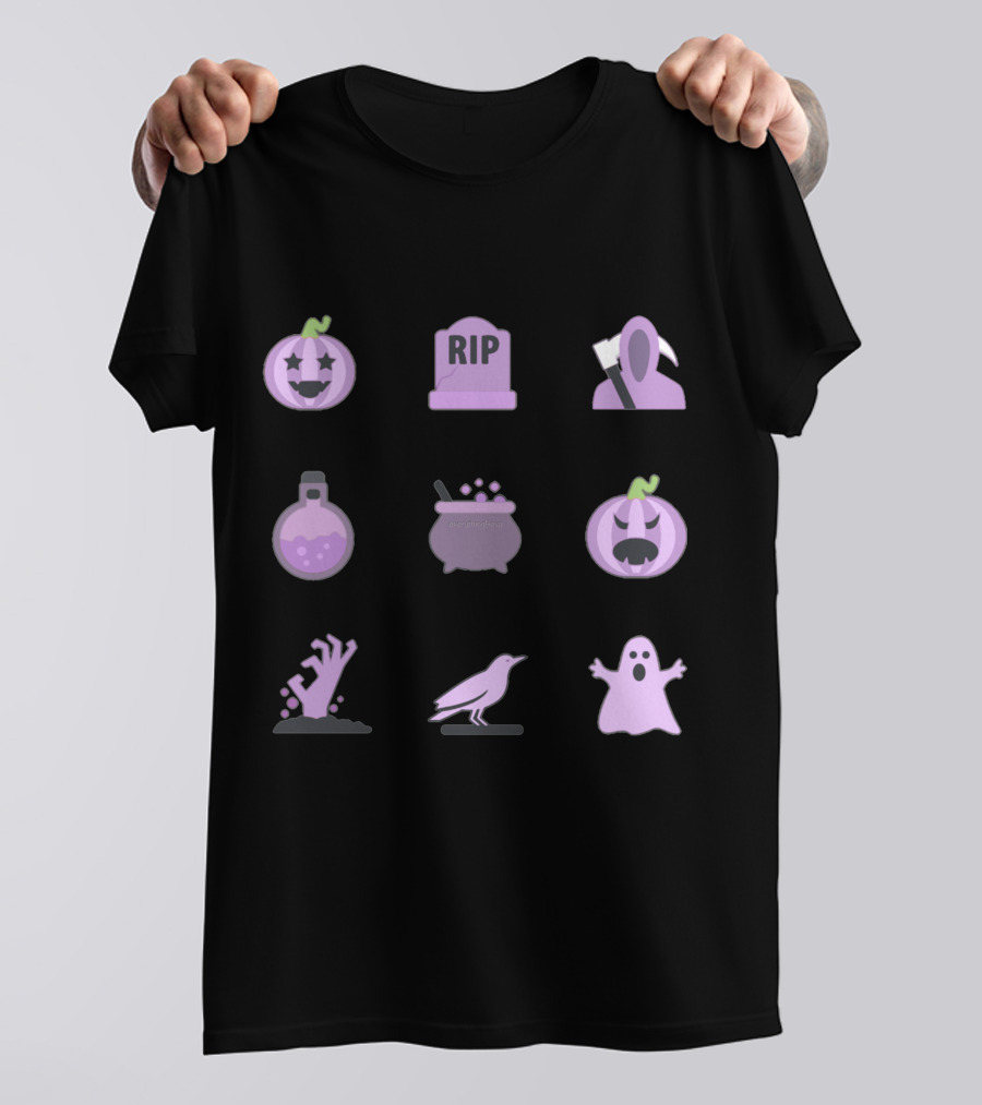 Pastel Purple Halloween Pack With Spooky Icons And Elements T-Shirt