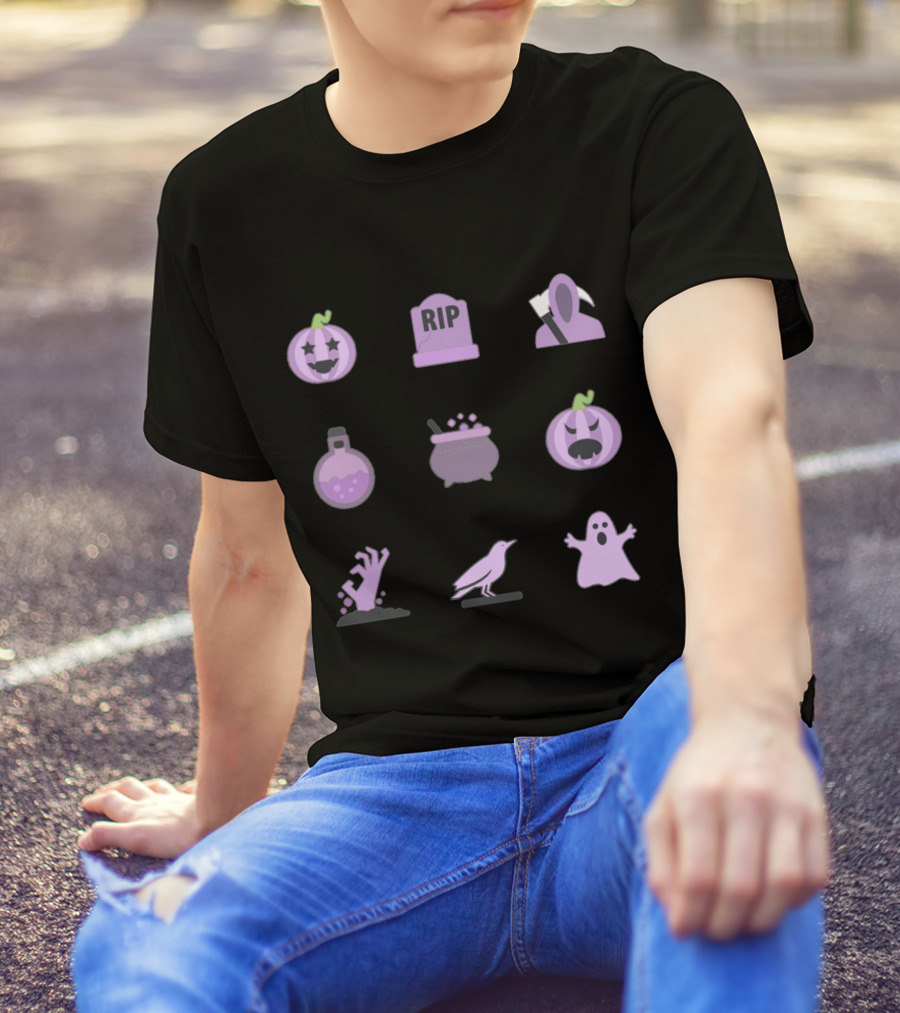 Pastel Purple Halloween Pack With Spooky Icons And Elements T-Shirt