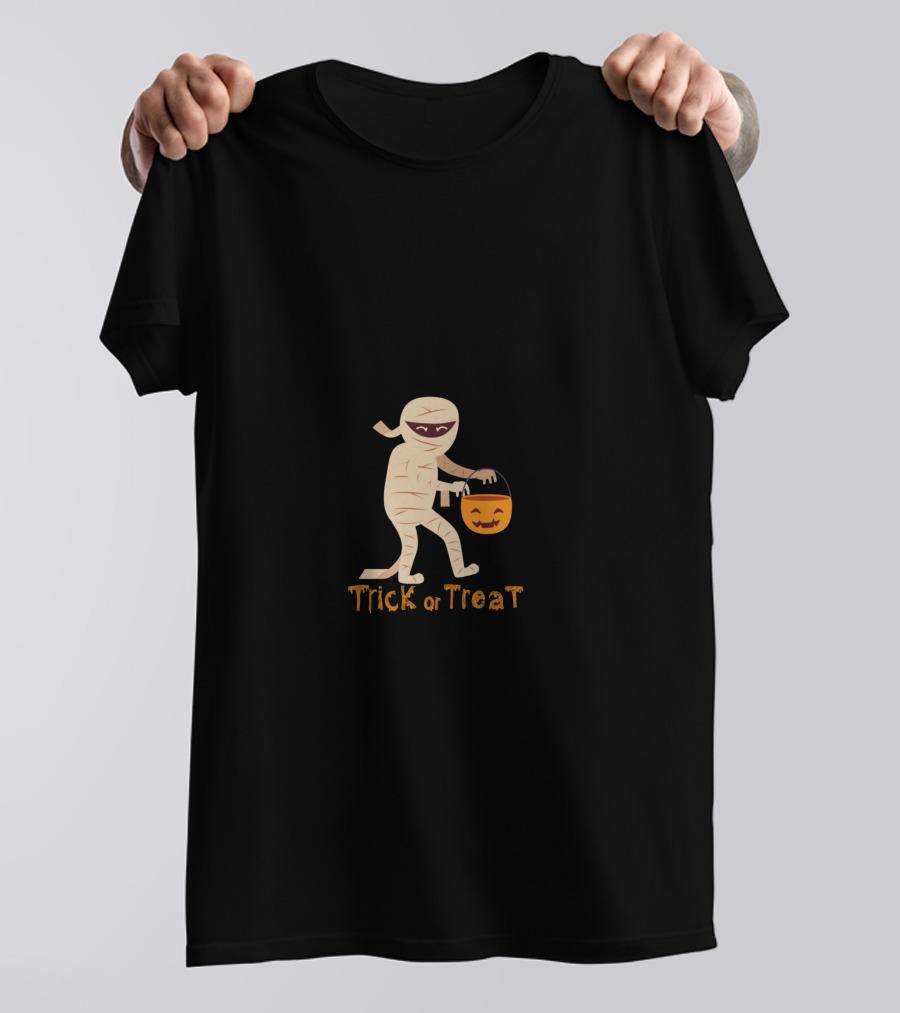 Trick Or Treat Mummy With Pumpkin Bucket T-Shirt