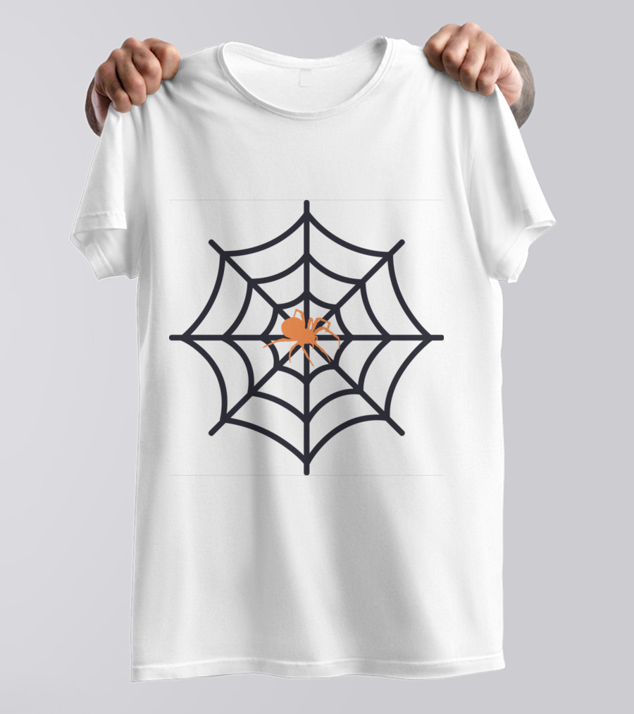 Spider Web Halloween Fitted Orange Spider T-Shirt