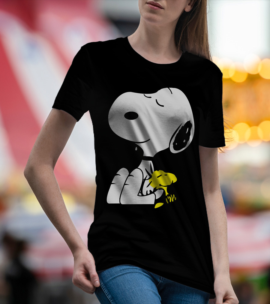 Snoopy Sleep In Peace With Woodstock Sleeping In Black And White Peanuts Comic T-Shirt