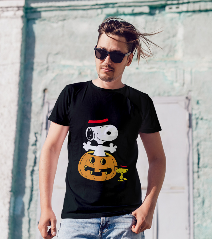 Snoopy Woodstock Halloween Pumpkin Witch Hat T-Shirt