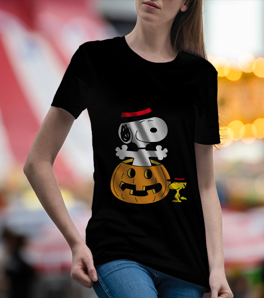 Snoopy Woodstock Halloween Pumpkin Witch Hat T-Shirt