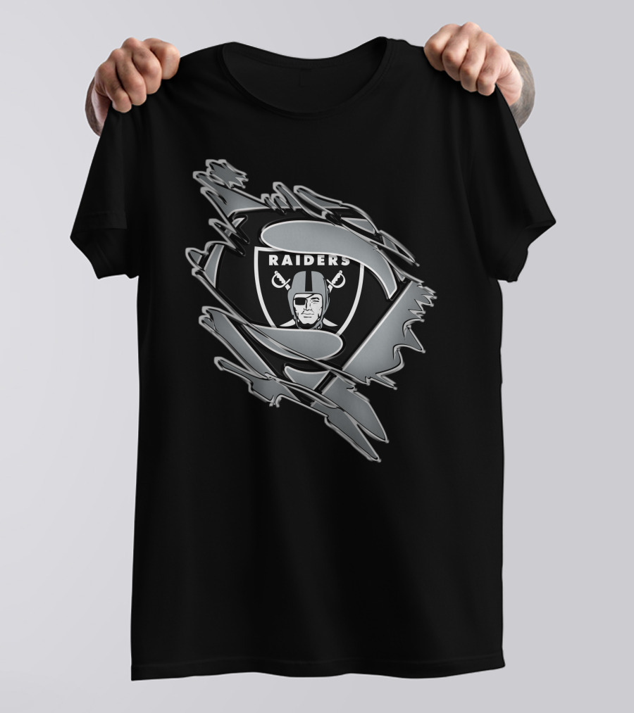 Raiders Shield Emblem With Torn Superhero Suit T-Shirt