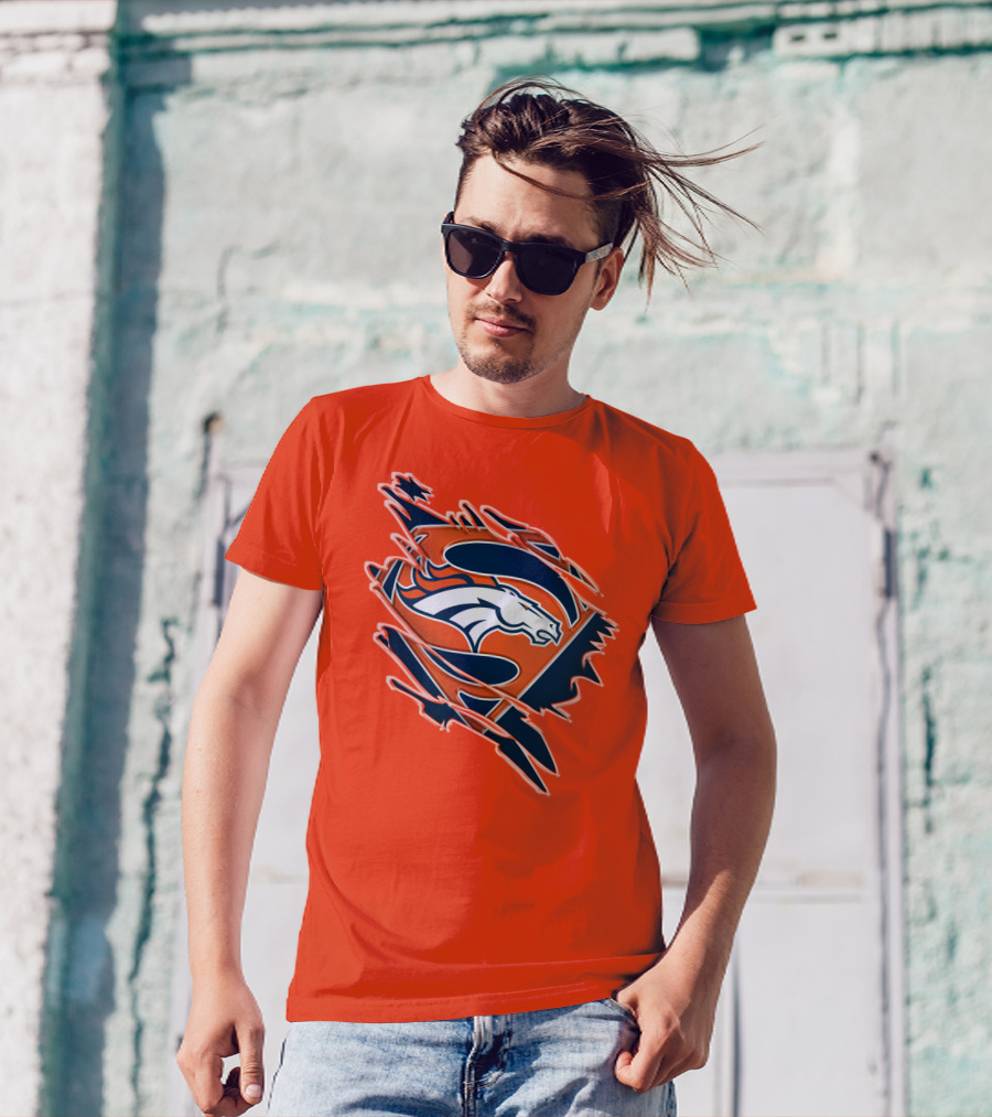 Broncos Super Logo Combines With Superhero Emblem On Bold Orange T-Shirt