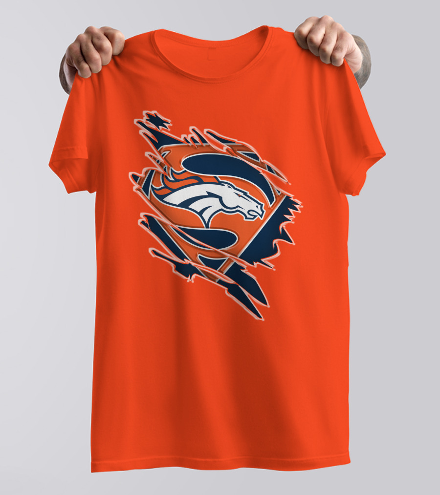 Broncos Super Logo Combines With Superhero Emblem On Bold Orange T-Shirt