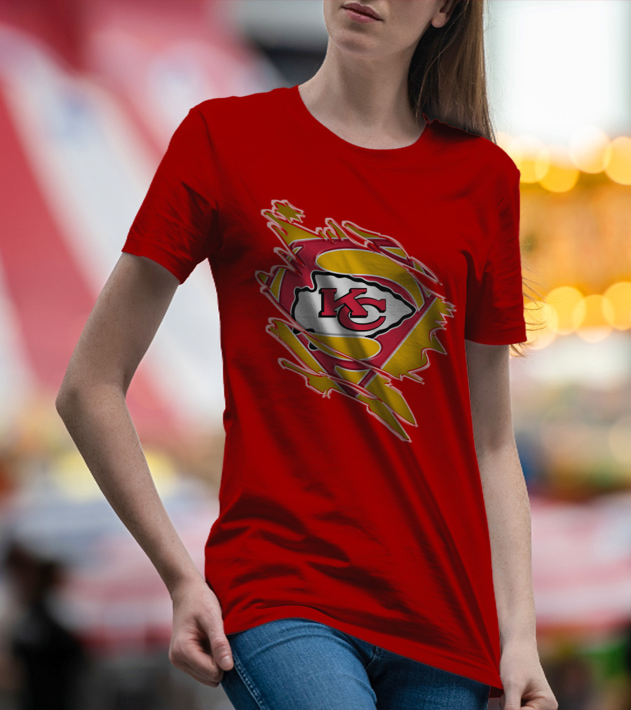 Kansas City Chiefs Super Man Logo Design Red T-Shirt