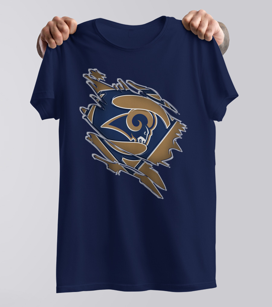 Rams Super Man Logo With Rip Effect T-Shirt