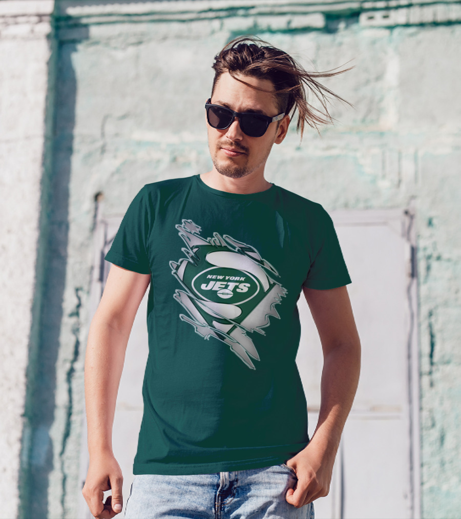 New York Jets Superman Logo Rip Effect T-Shirt