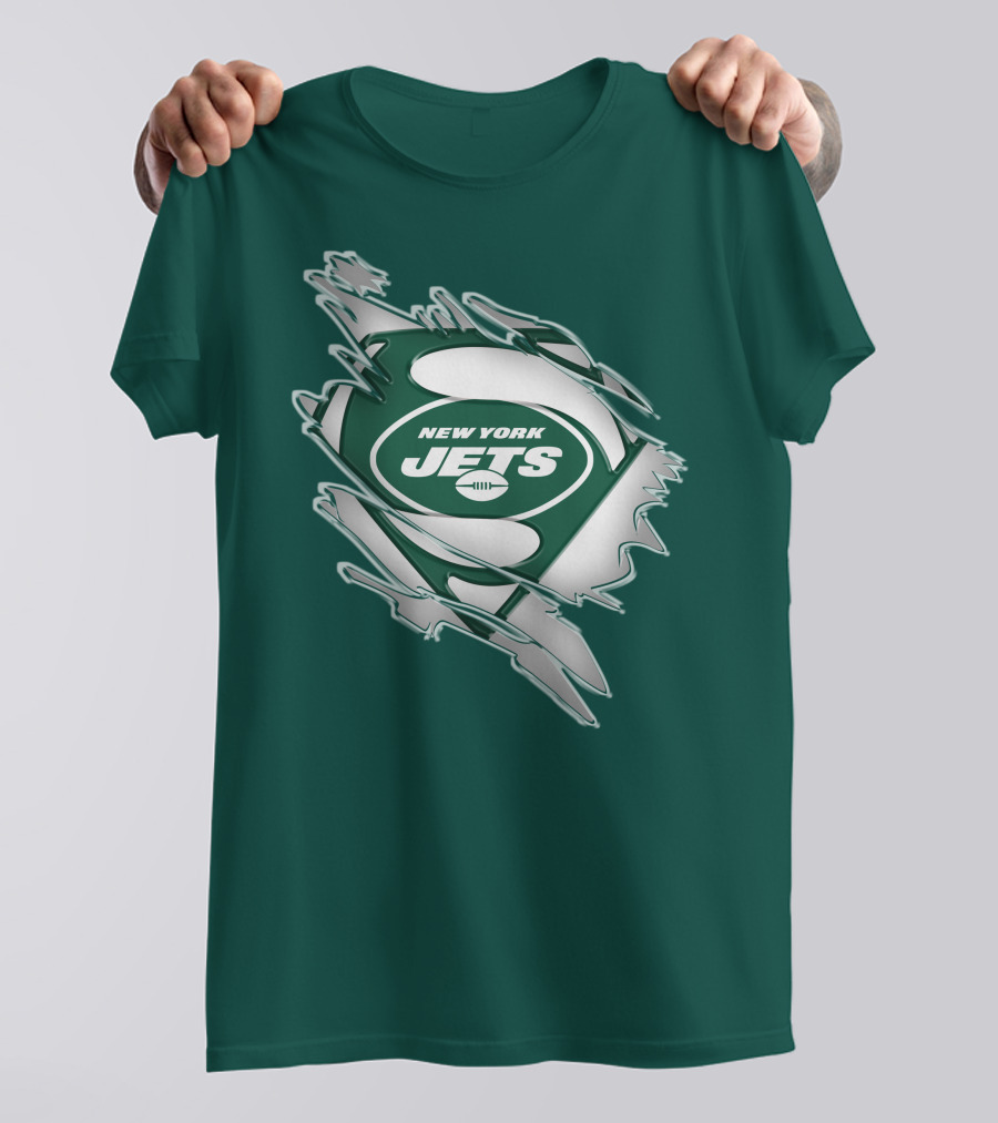 New York Jets Superman Logo Rip Effect T-Shirt