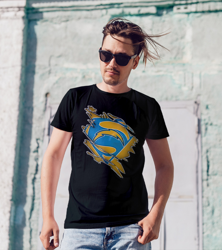 Chargers Superman Logo Blue And Yellow Comic Book T-Shirt