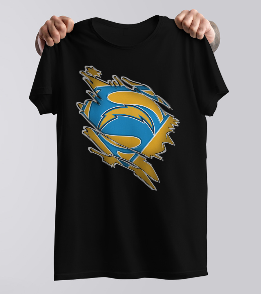 Chargers Superman Logo Blue And Yellow Comic Book T-Shirt
