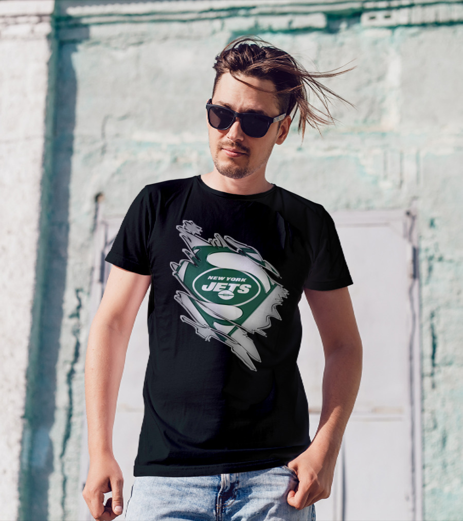 New York Jets Super Man Logo Rip T-Shirt