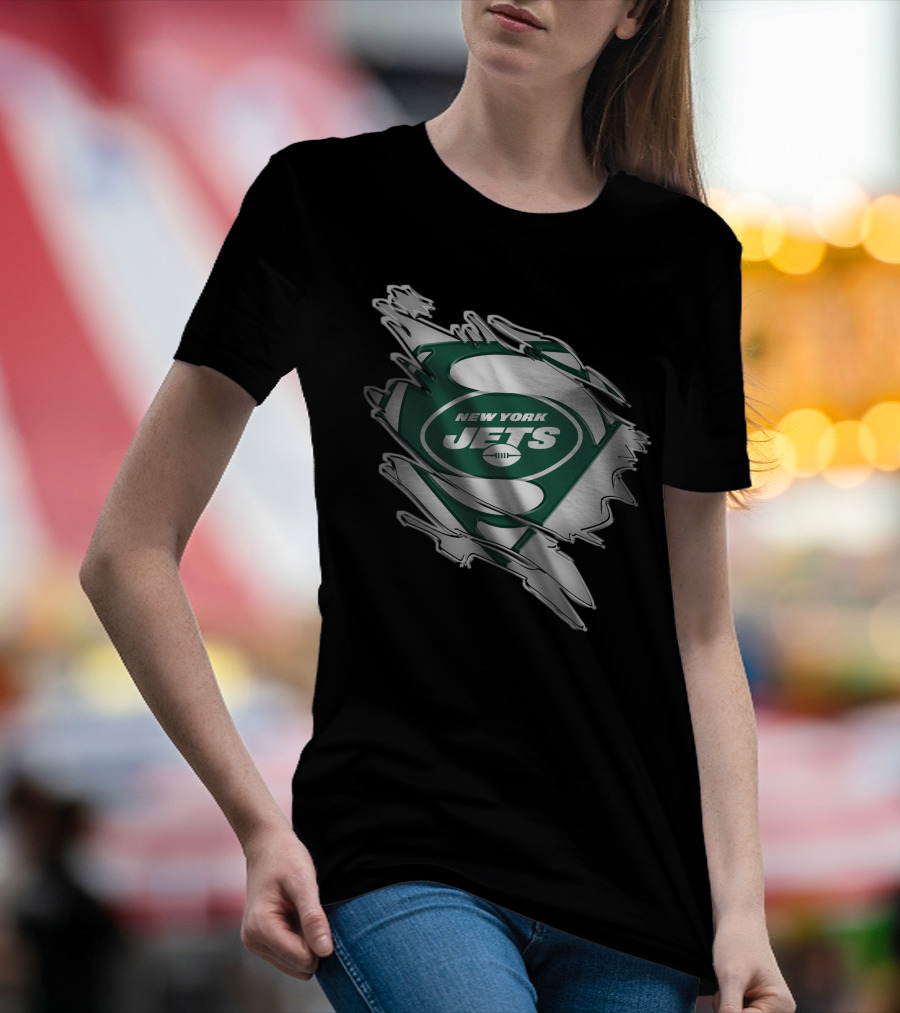 New York Jets Super Man Logo Rip T-Shirt