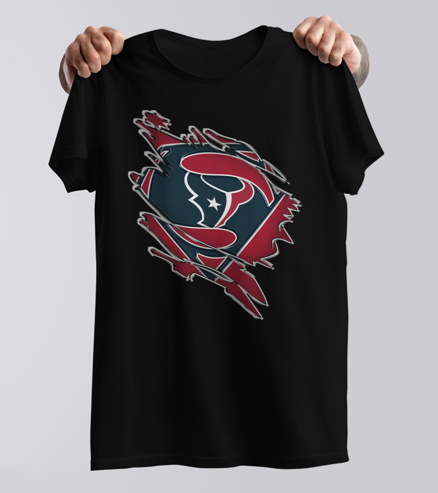 Texans Super Man Logo On Torn Background T-Shirt