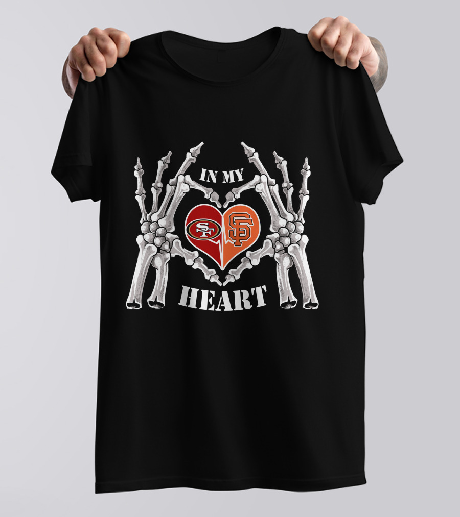 49ers Giants Skeleton Heart Halloween In My Heart T-Shirt