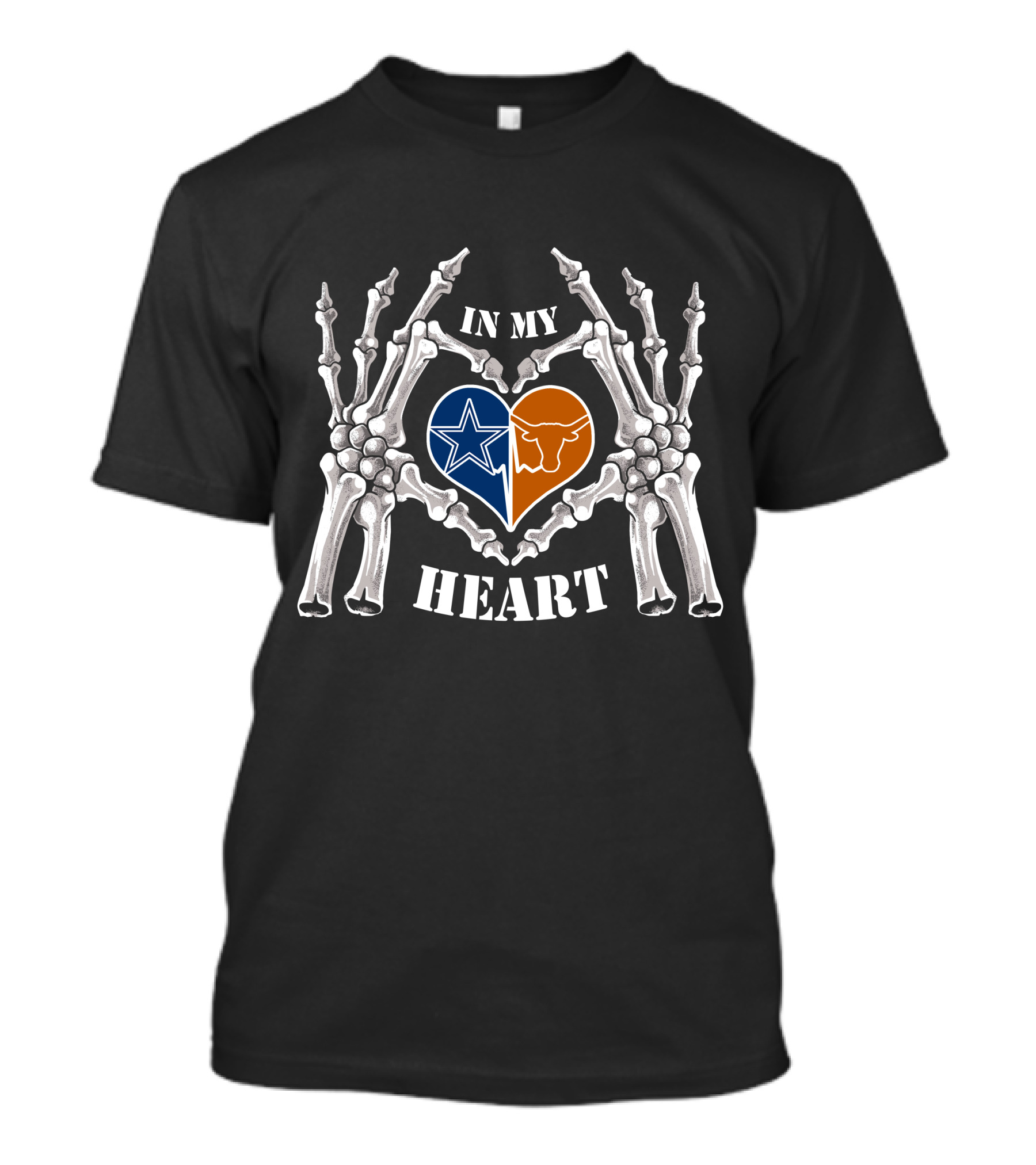 In My Heart Cowboys Longhorns Skeleton Hands Texas Football Love T-Shirt