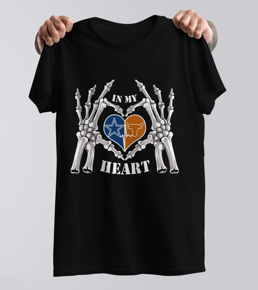 In My Heart Cowboys Longhorns Skeleton Hands Texas Football Love T-Shirt