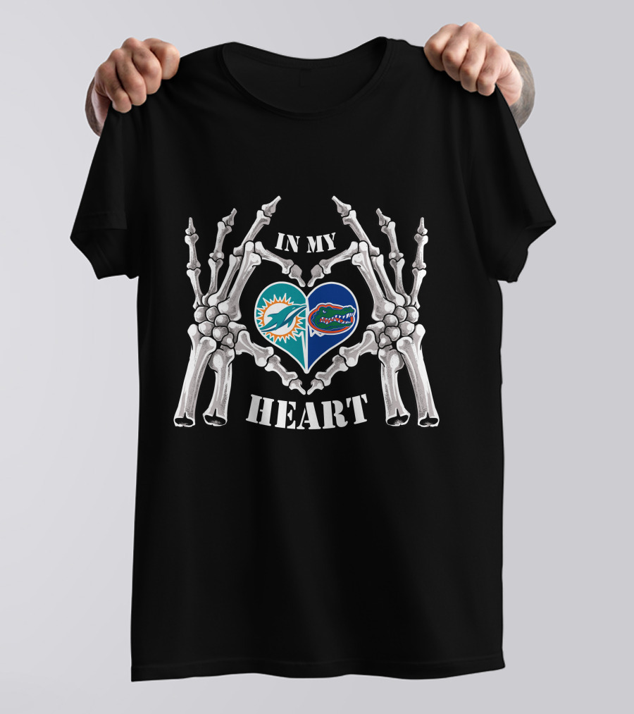 In My Heart Miami Dolphins Florida Gators Skeleton Hands T-Shirt