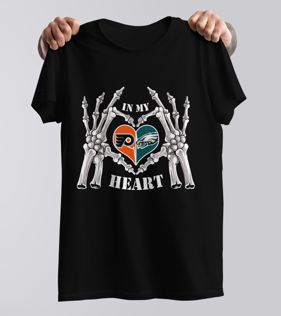 In My Heart Eagles Flyers Skeleton Hands Heart T-Shirt