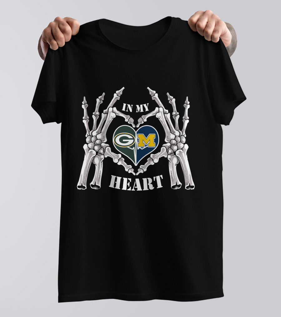 In My Heart Packers Wolverines G And M Skeleton Hands T-Shirt