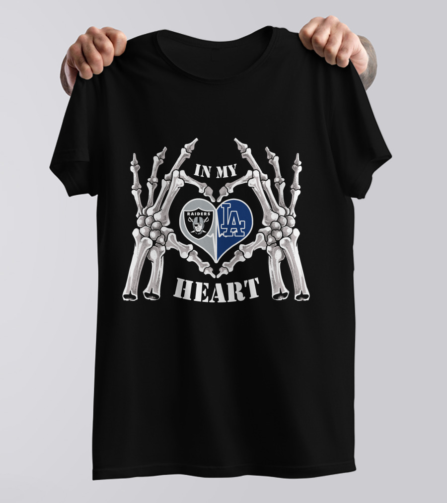 In My Heart Raiders Dodgers Skeleton Hands T-Shirt