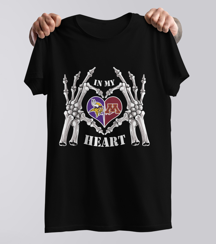 In My Heart Vikings Gophers Skeleton Hands T-Shirt