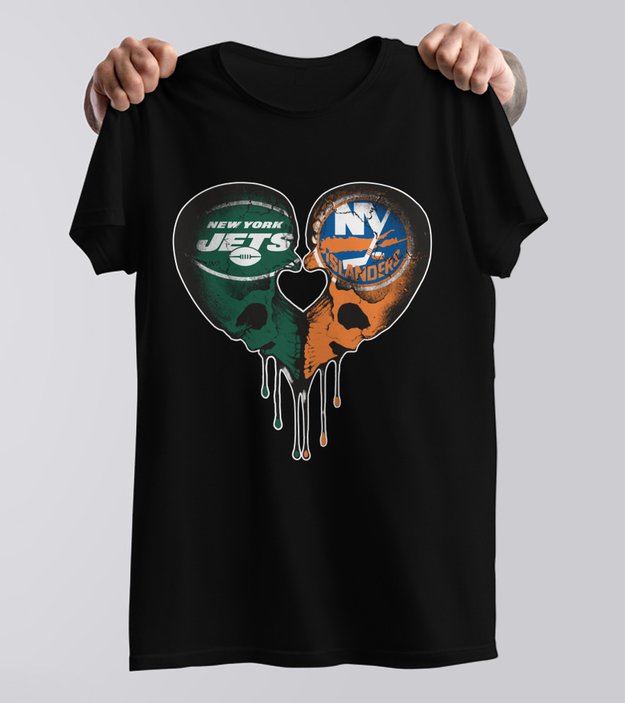 New York Jets NY Islanders Skull Heart Drip T-Shirt