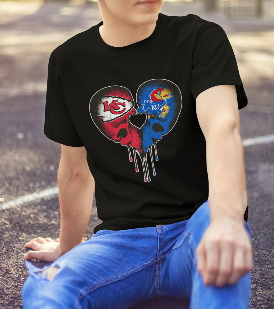 Chiefs KU Jayhawks Heart Skull T-Shirt