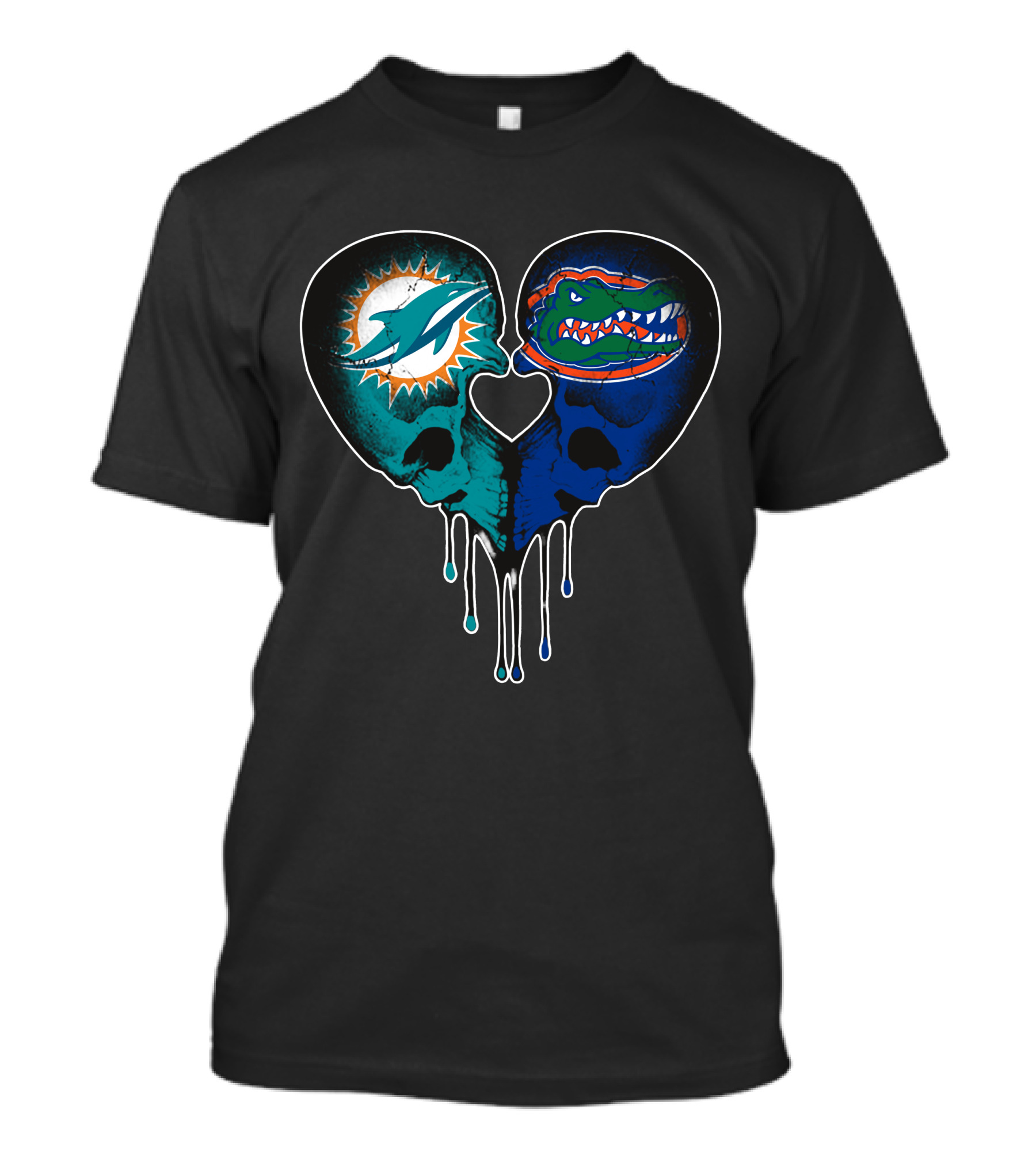 Heart Shaped Dolphins Gators Skulls Dripping T-Shirt