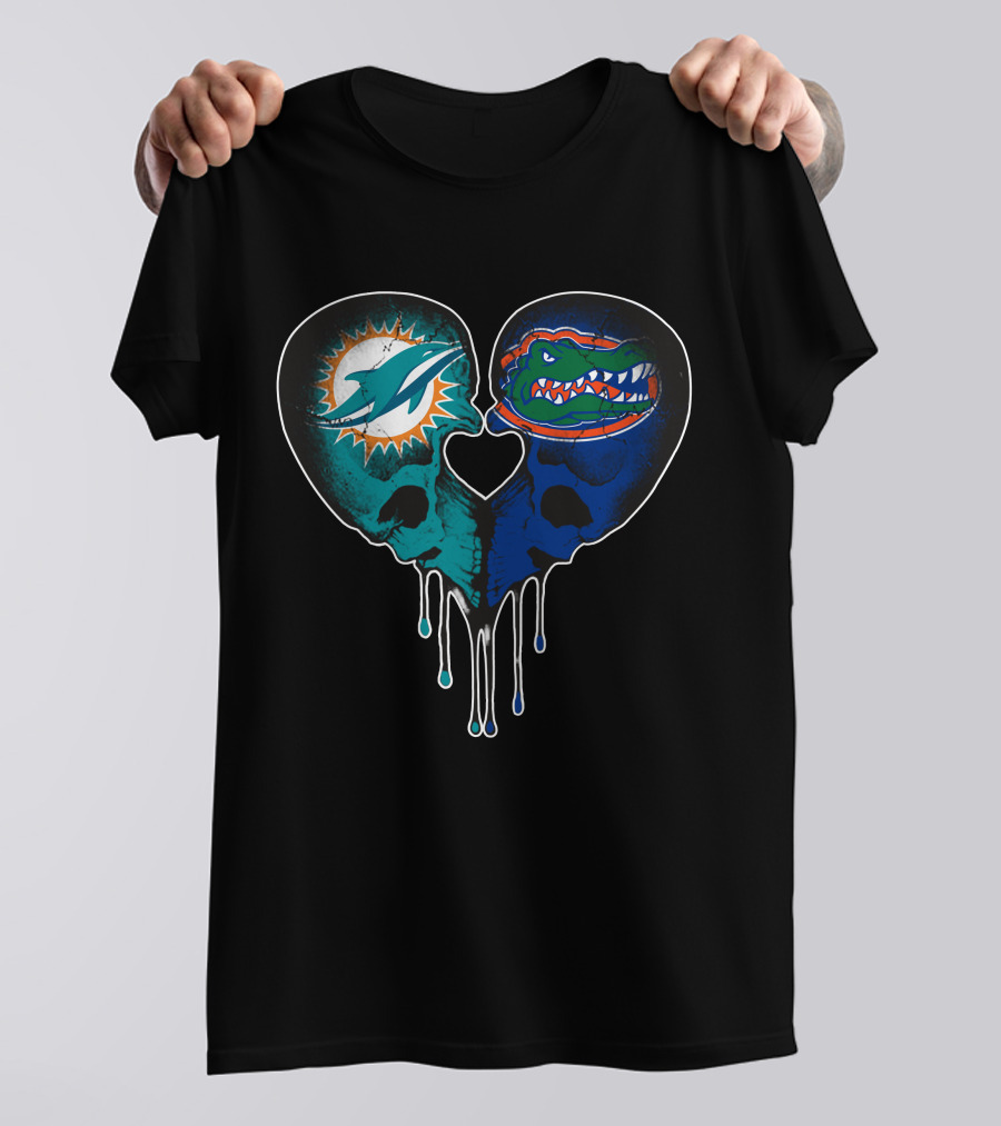 Heart Shaped Dolphins Gators Skulls Dripping T-Shirt