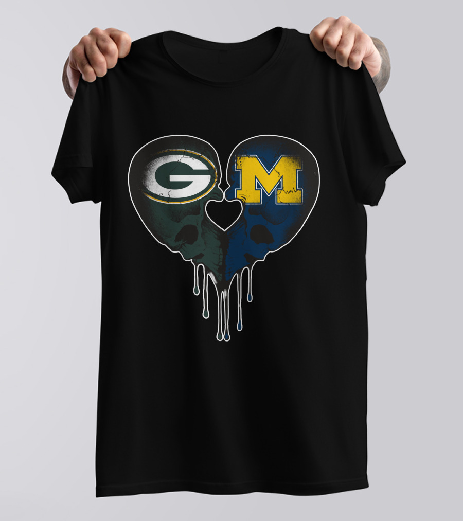 Packers And Michigan Wolverines Heart Fusion T-Shirt