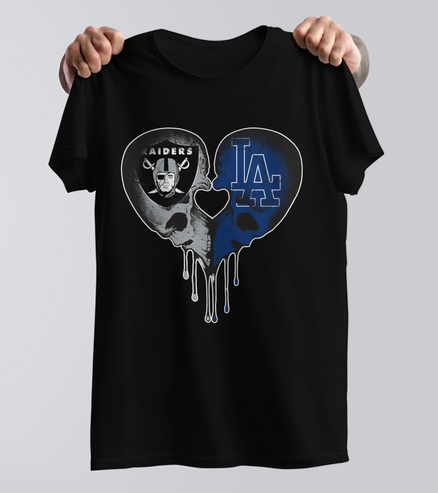 Raiders Dodgers Skull Heart Fusion T-Shirt