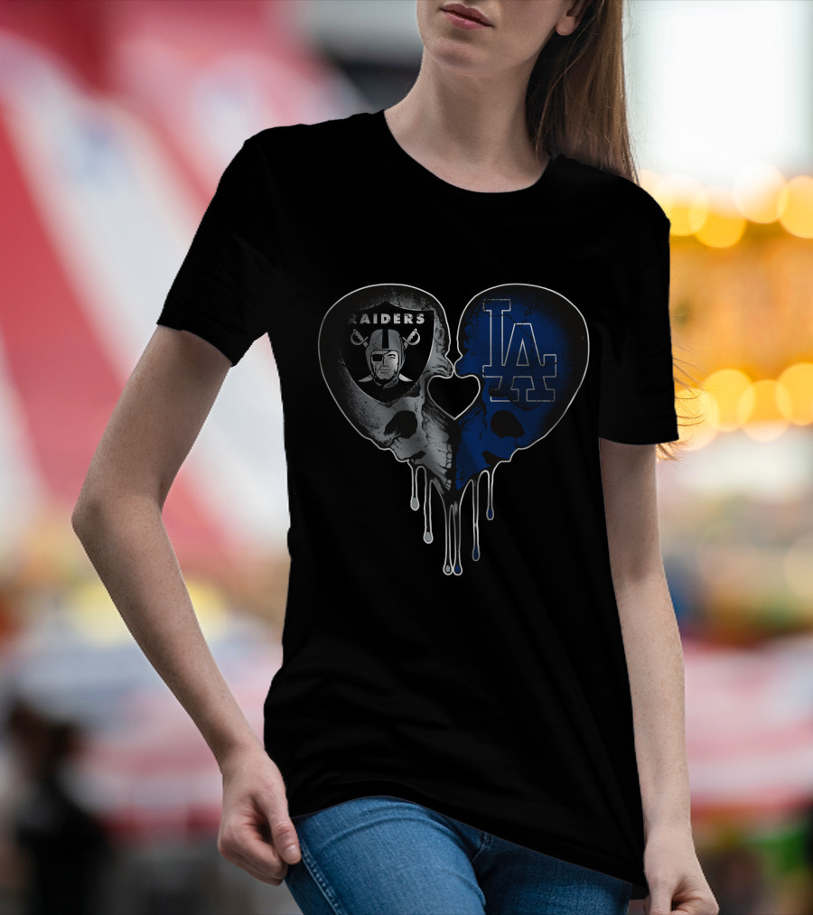 Raiders Dodgers Skull Heart Fusion T-Shirt