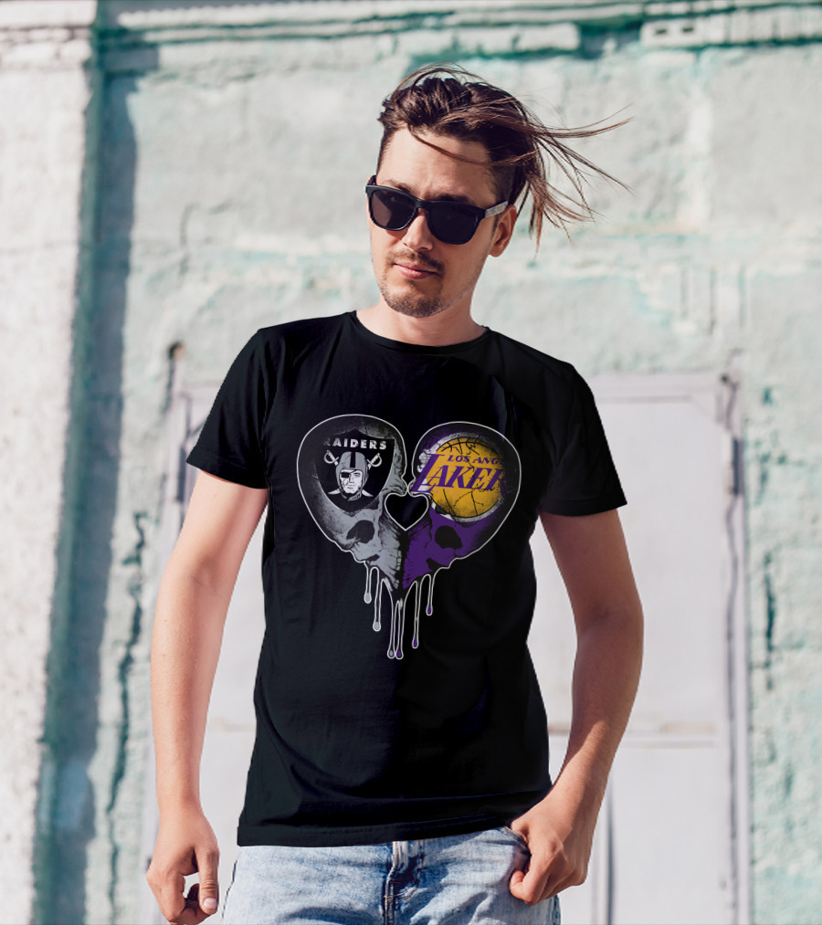 Raiders Lakers Skull Heart Fusion T-Shirt
