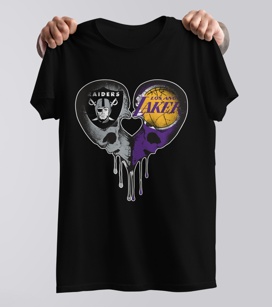 Raiders Lakers Skull Heart Fusion T-Shirt