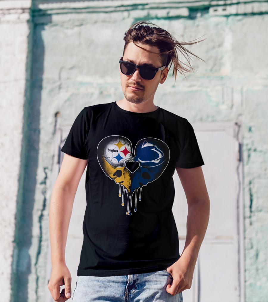Steelers Lions Dripping Heart Skulls T-Shirt