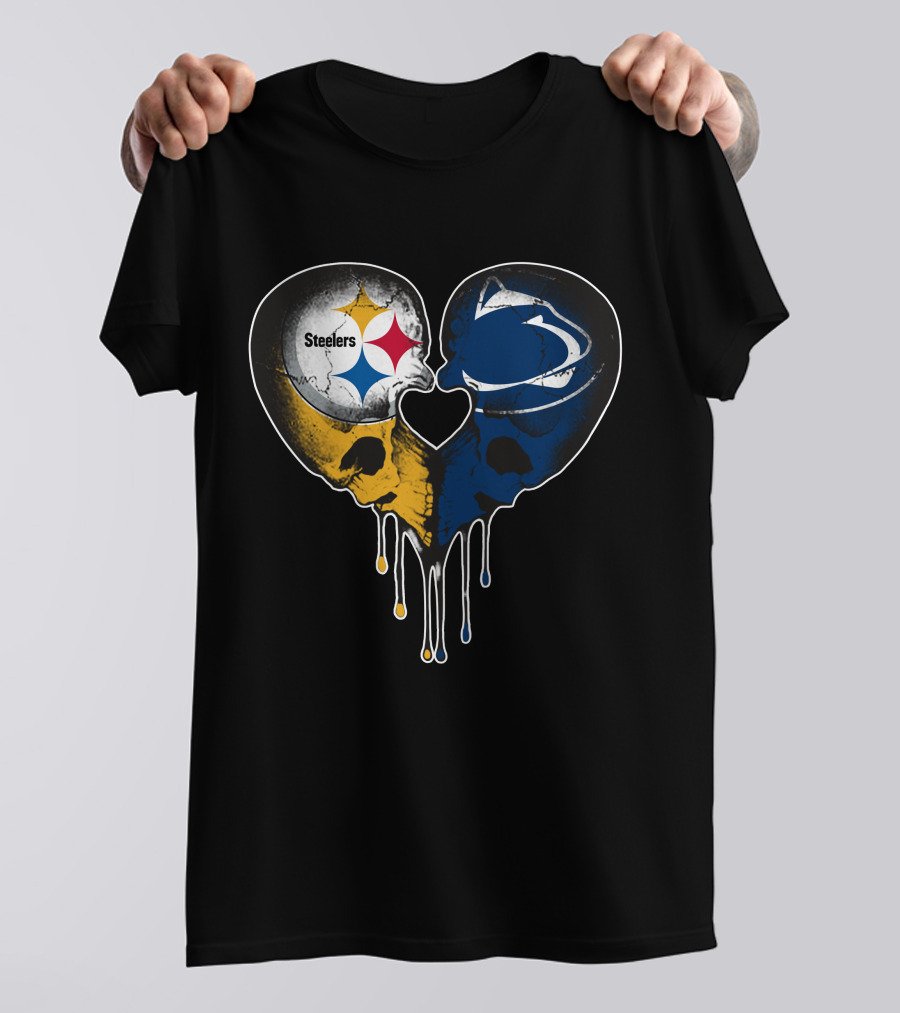 Steelers Lions Dripping Heart Skulls T-Shirt