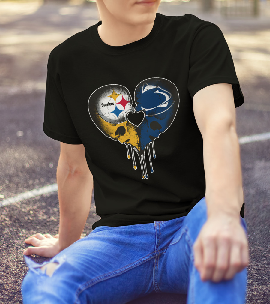 Steelers Lions Dripping Heart Skulls T-Shirt