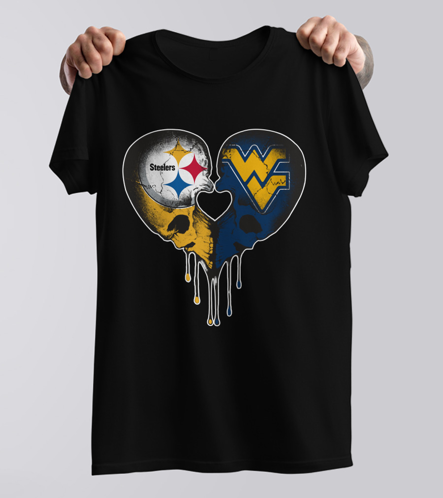 Steelers WVU Heart Skull Logo Fusion T-Shirt