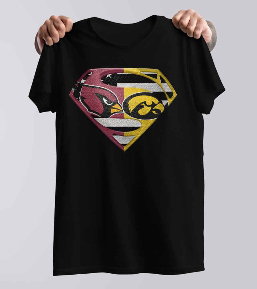Arizona Cardinals And Iowa Hawkeyes Superman Logo Usa Flag Fusion T-Shirt
