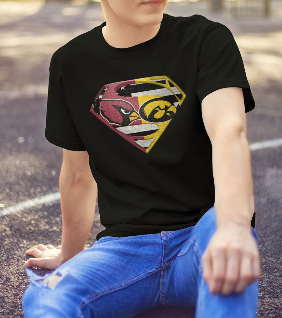 Arizona Cardinals And Iowa Hawkeyes Superman Logo Usa Flag Fusion T-Shirt