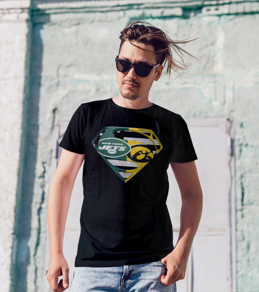 New York Jets Iowa Hawkeyes Superman Logo Fusion T-Shirt