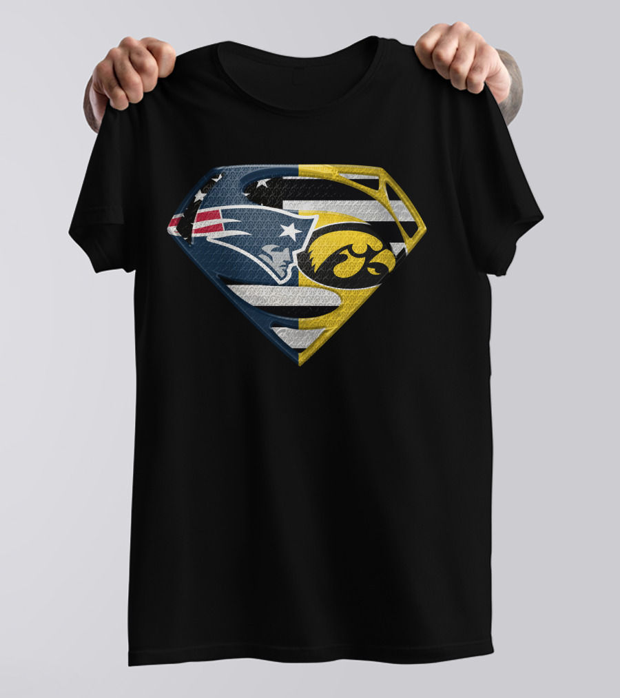 New England Patriots Iowa Hawkeyes Superman Logo Fusion T-Shirt