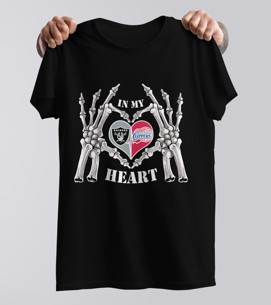 Raiders Clippers In My Heart Skeleton Hands T-Shirt