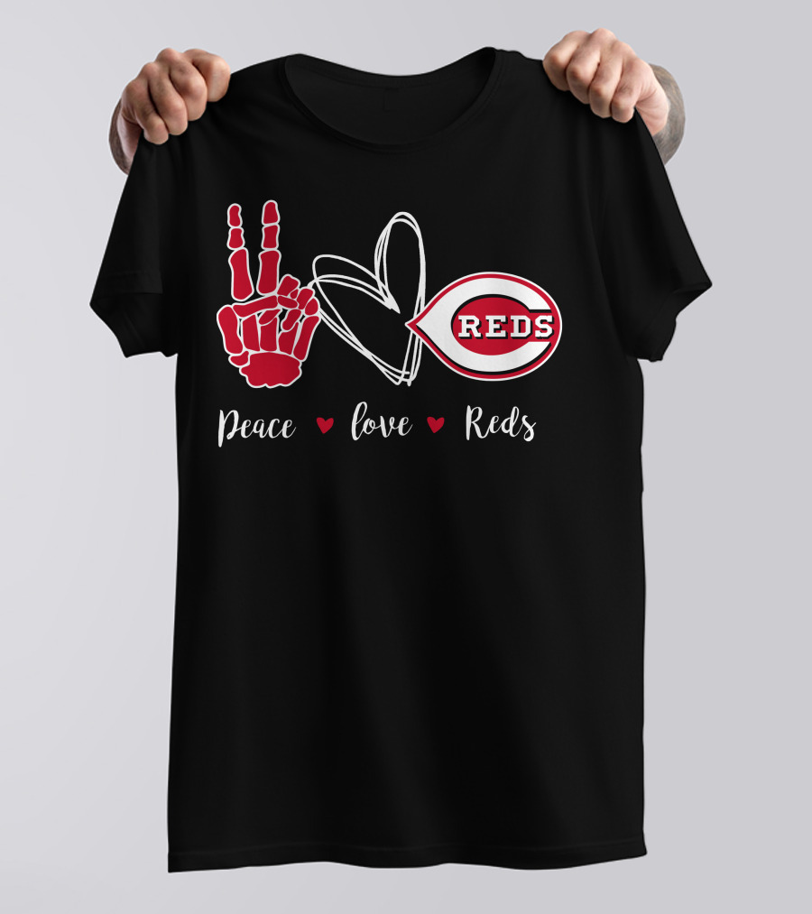 Peace Love Reds Cincinnati Baseball T-Shirt