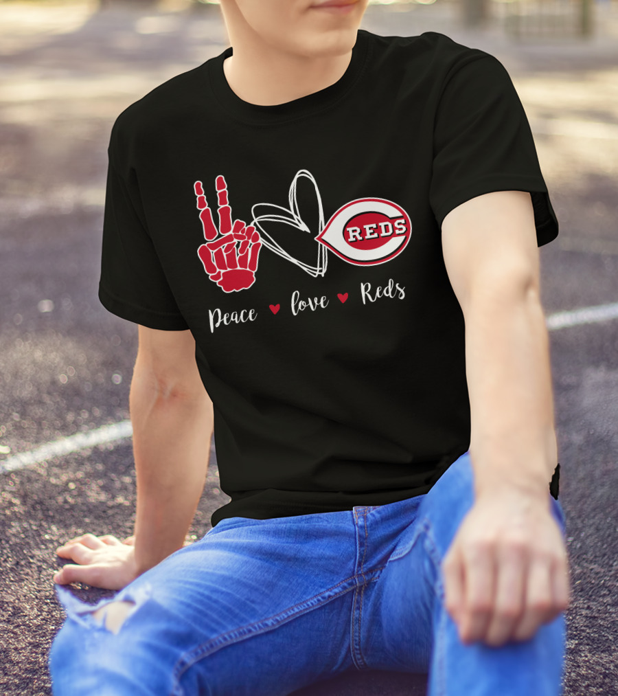 Peace Love Reds Cincinnati Baseball T-Shirt