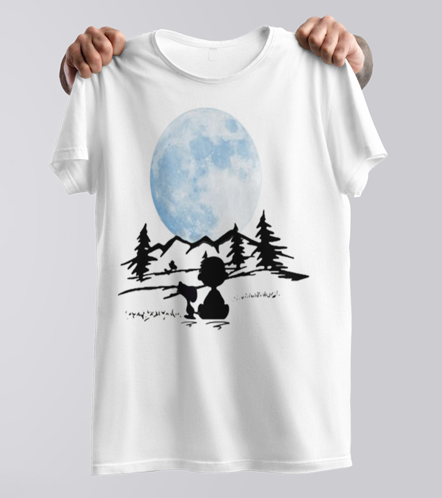 Snoopy And Charlie Brown Camping Under Full Moon T-Shirt